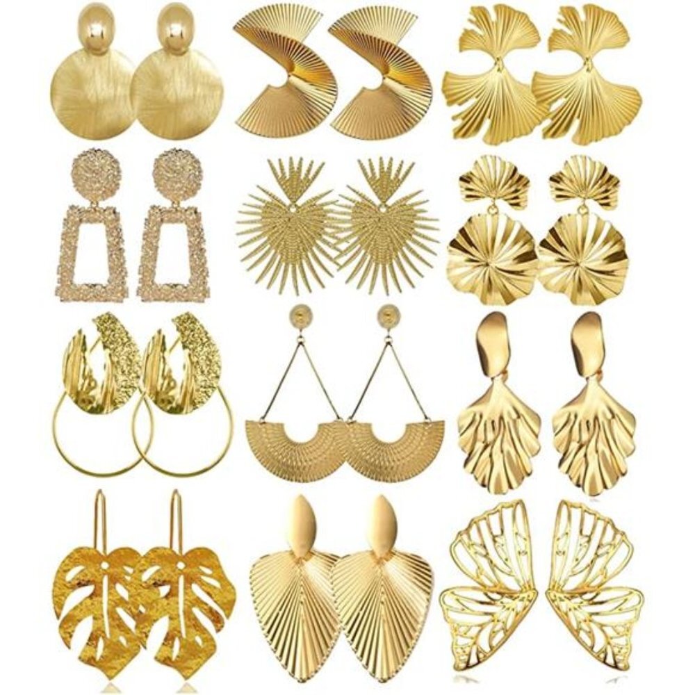 12 Pairs Gold Silver Geometric Earrings Exaggerated Statement Earrings